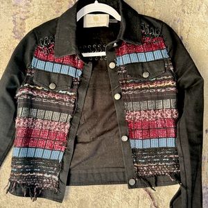 Ramy Brook Black Denim & Tweed Jacket with Sequins